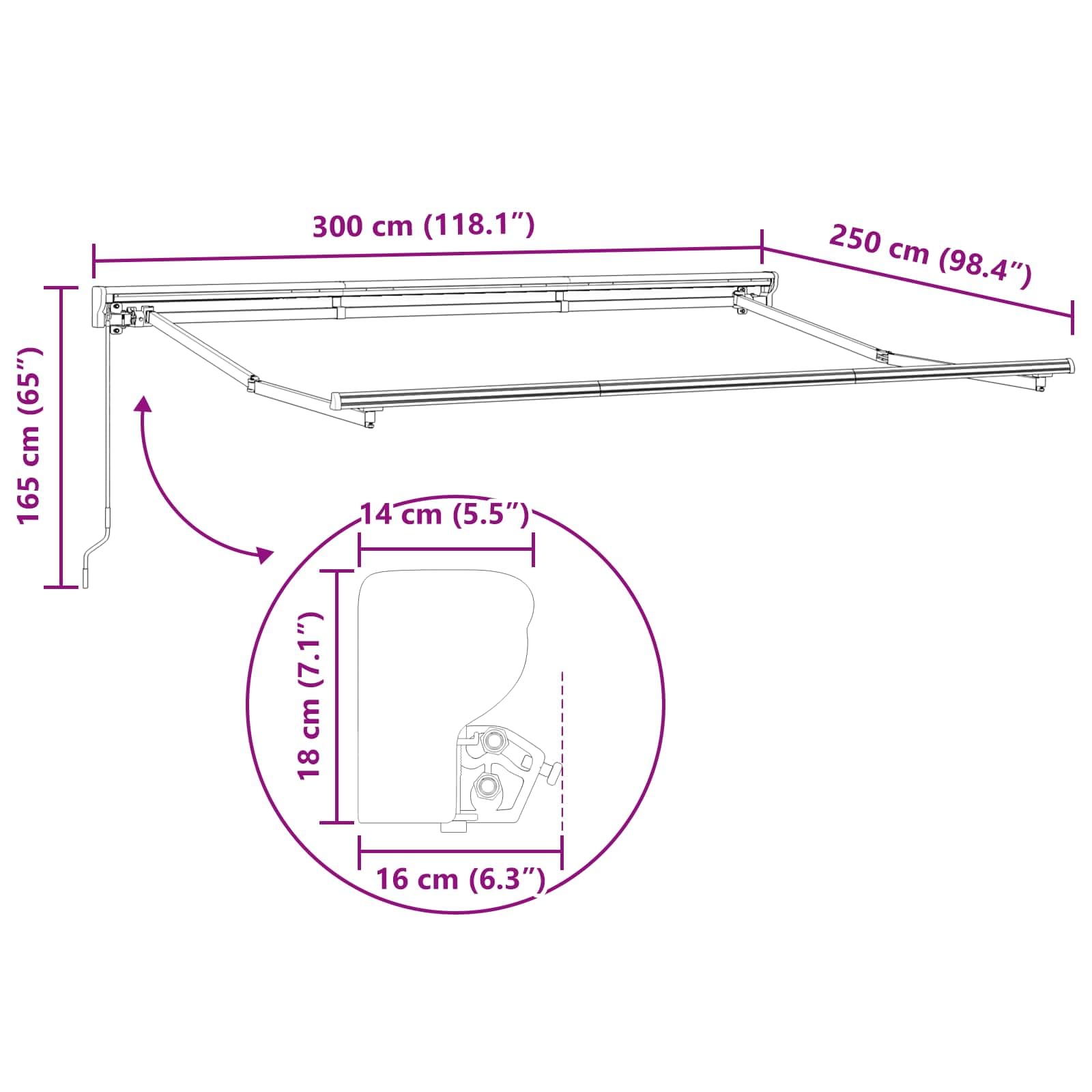 Auvent Rétractable Manuel 3x2,5m, Store Banne Extérieur Jaune avec Manivelle de 165 cm, Toile en Polyester Résistant et Cadre Blanc en Acier pour Terrasse, Jardin et Patio