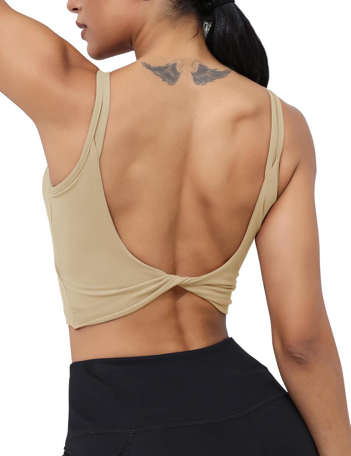LUYAA Womens Workout Sports Bras Backless Padded Yoga Tank Tops Crop Twist Low Back Cami Bra for Gym