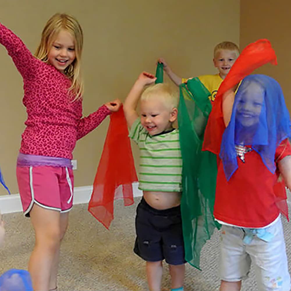 Set 7 Sciarpe Giocoleria Tulle 45x45cm - Colorate Per Danza E Giochi Bambini