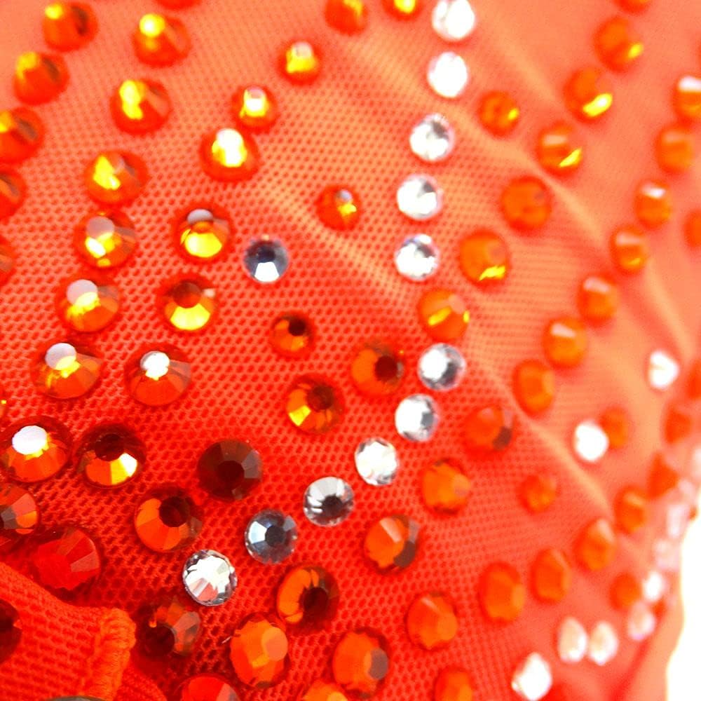 Girls Women Ice Skating Dress Orange Ruff Mesh Figure Skating Dance Clothing Kids