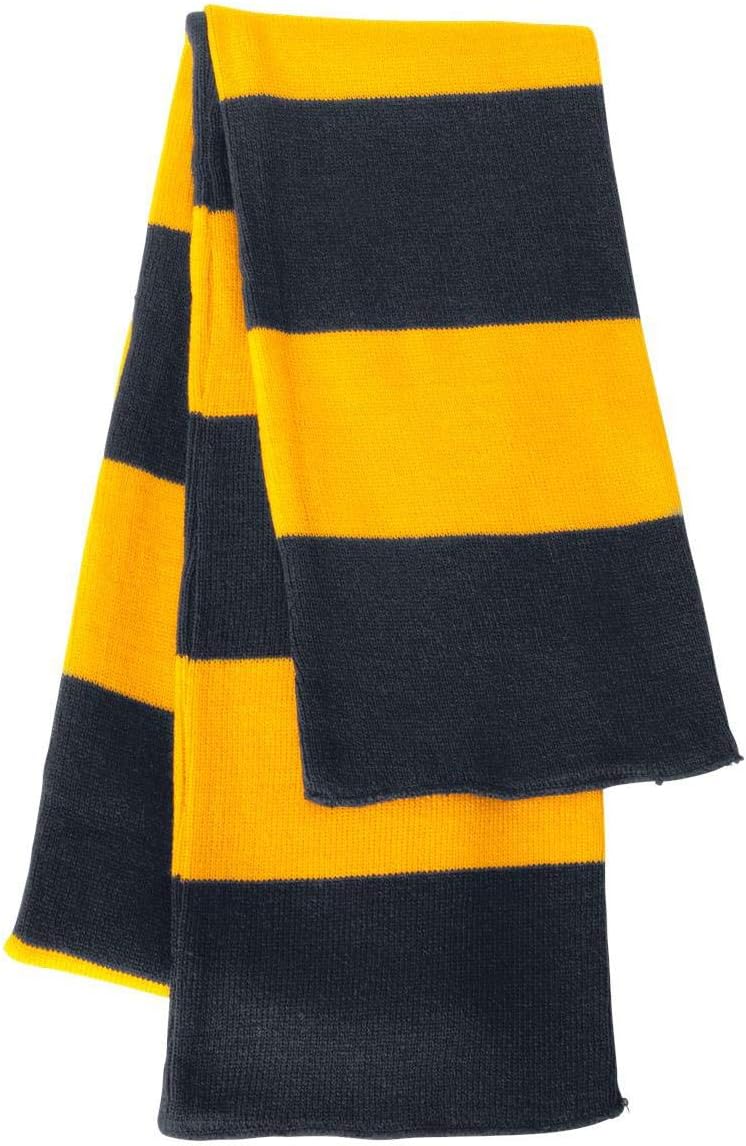 Sportsman Rugby Striped Knit Scarf (SP02) Available in 20 Color Combinations Navy-Gold - Image 2
