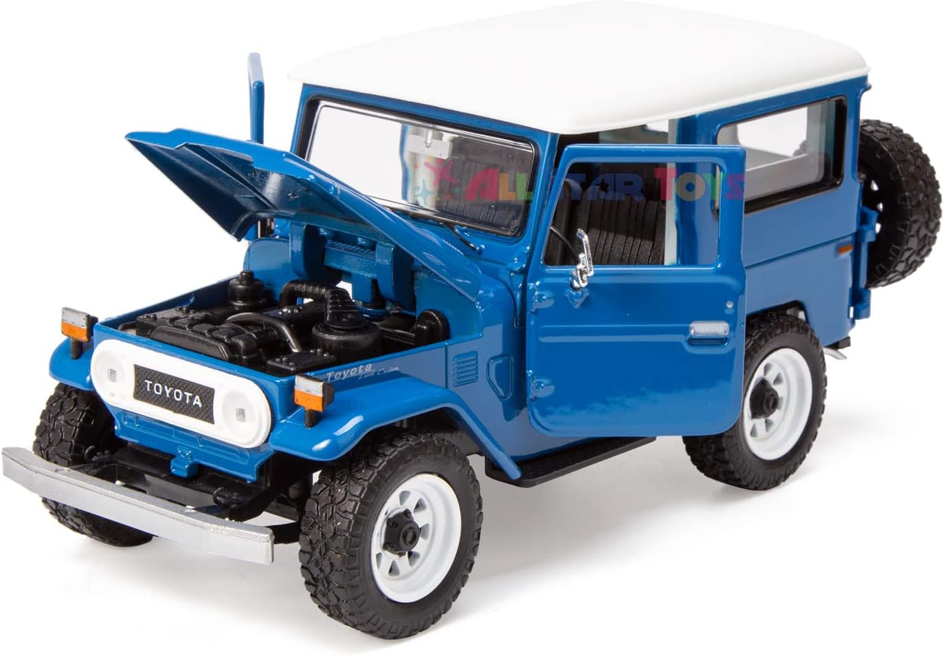 All Star Toys Exclusive Toyota Land Cruiser FJ40 Royal Blue with Custom Off-Road Wheels 1/24 Diecast Model by Motormax 79323 FJ Cruiser J40