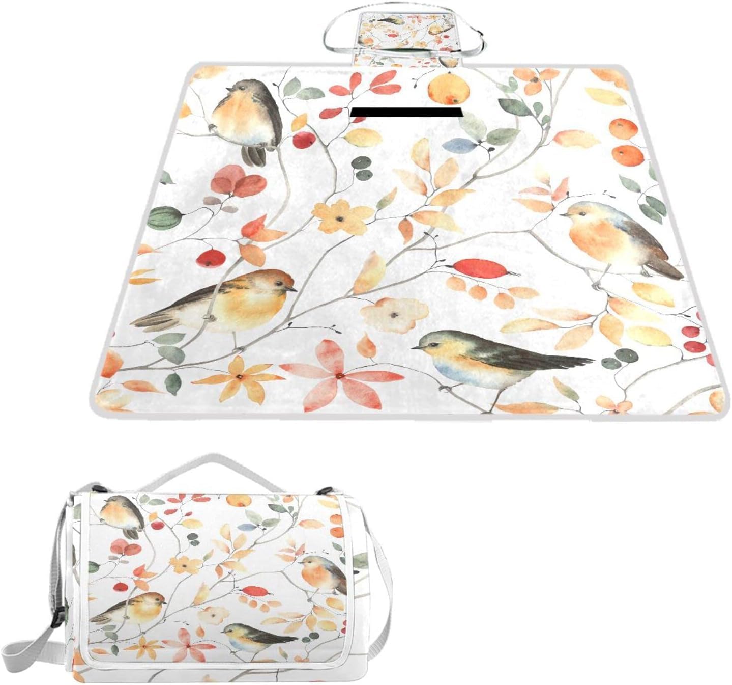 レジャーシート レジャーマット 厚手 アルミ 折り畳み 防水 コンパクト 大判 水彩 鳥柄 絵画 秋 花見 キャンプ 軽量 ピクニッ
