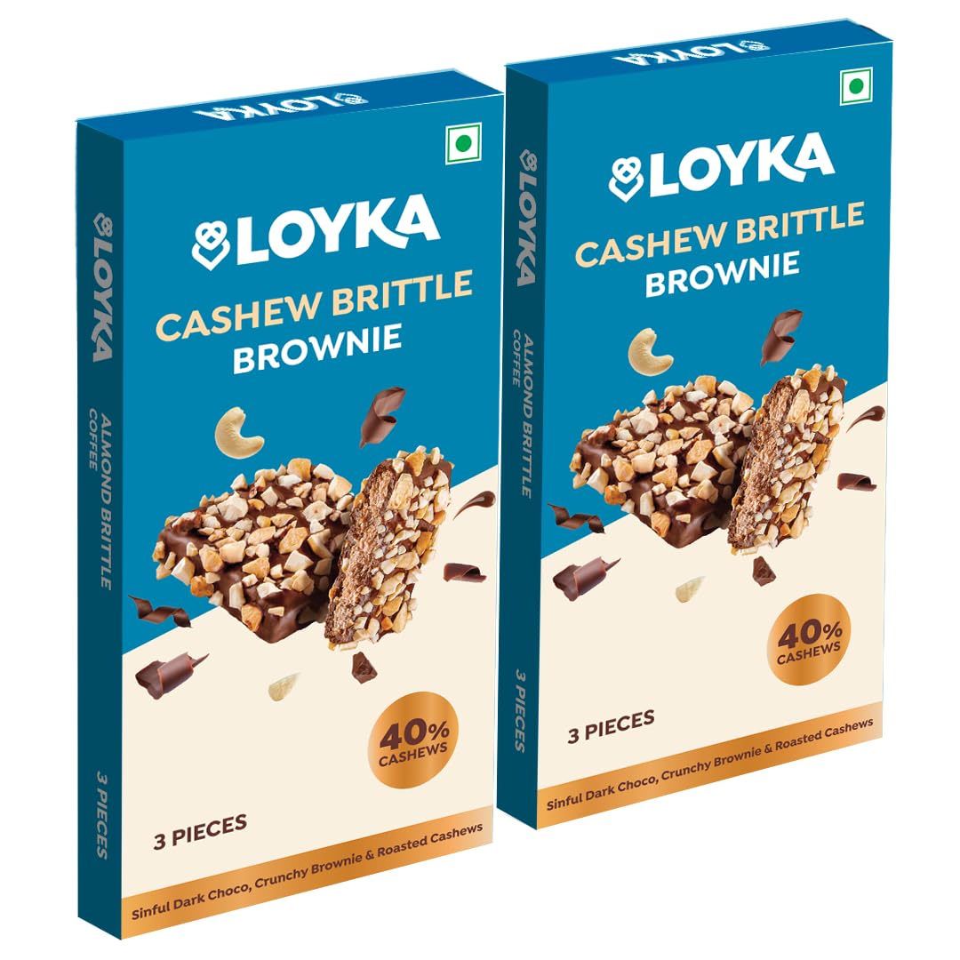 Loyka Almond Brittle Cashew Brownie Choco Box - 3 pcs X 2 | Chocolate Gift Hamper |Chocolate & Nut Dry fruit Delicacy |Roasted California Almond (40%), Dark Choco & Salted Caramel | 87 gram
