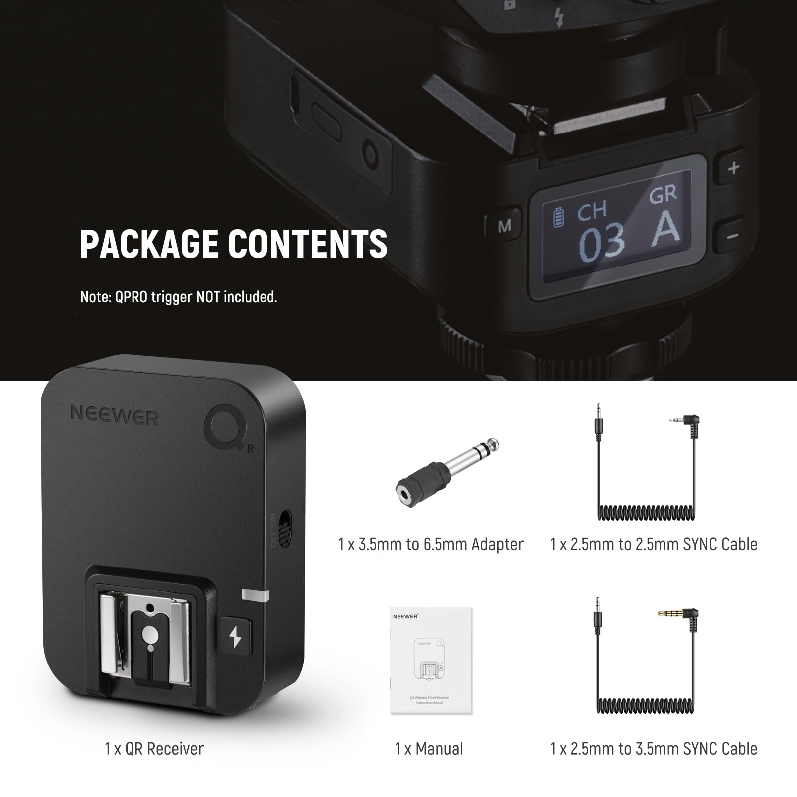 NEEWER QR 2,4G Funk Blitzempfänger für NEEWER QPRO-C,QPRO-N,QPRO-S Auslöser Einzelkontakt mit 2,5mm Synchronisierungsanschluss,Hot Shoes,1/4" Gewinde,für Godox Yongnuo NEEWER Vision4 S101 NW700