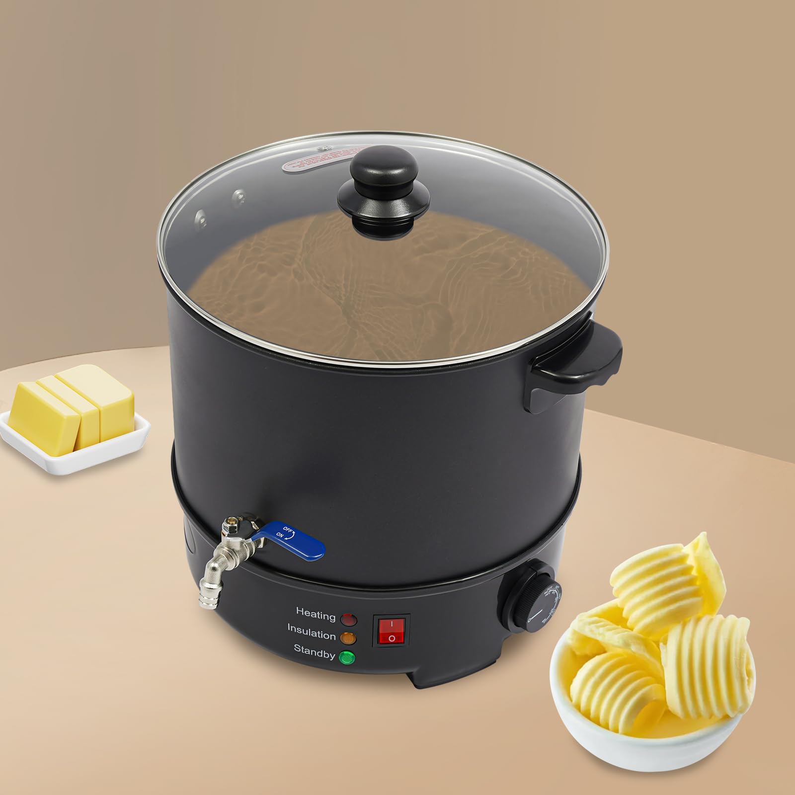 XUEMANSHOP Elektryczny garnek do topienia wosku, 1000 W, 10 l, szybkie podgrzewanie, regulowana temperatura 50-100°C, do wosku parafinowego, wosku kokosowego