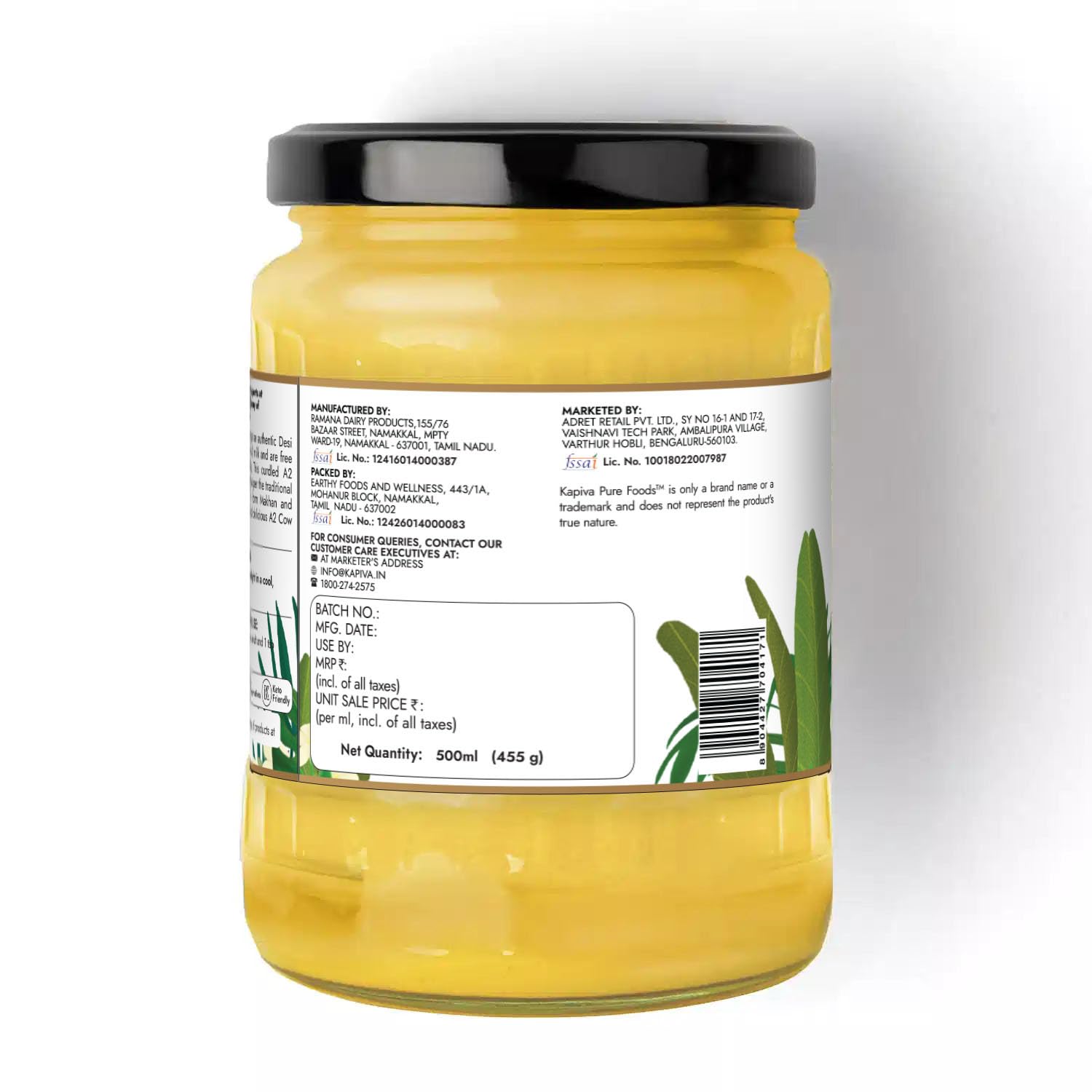 Kapiva Ghee desi de vaca A2 de 500 ml | 100% Ghee de vaca desi gir | Ghee certificado con leche A2 | Método védico Bilona, curd-Churned | puro, natural, saludable | alimentado con pasto, cultivado