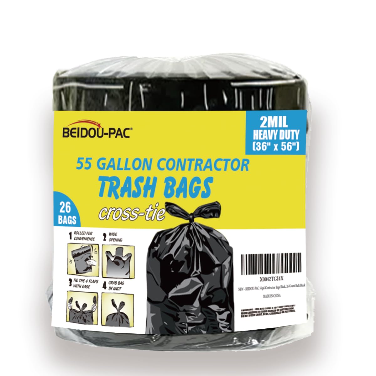 Bolsas de basura para contratistas, resistentes de 55 galones, 26 unidades, 2 milésimas de pulgada, 36 x 56 pulgadas, bolsas de basura grandes negras para negocios, hogar, comerciales, contratistas