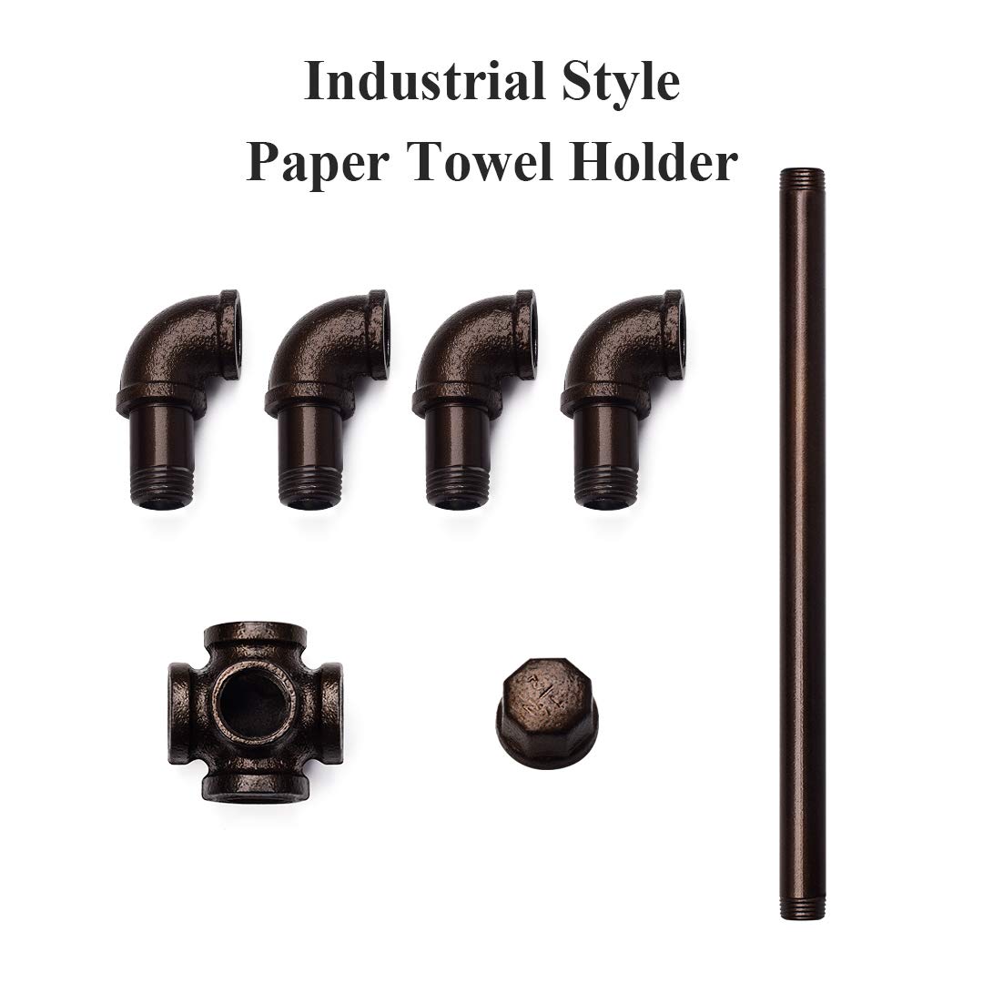 TLBTEK Floor Toilet Paper Holder Stand, Black Iron Farmhouse Paper Towel Rack,Rustic Industrial Vintage DIY Style Pipe Roll Tissue Holder Heavy Duty for Bathroom, Bedroom, Kitchen (Brown) — Amazon image 3