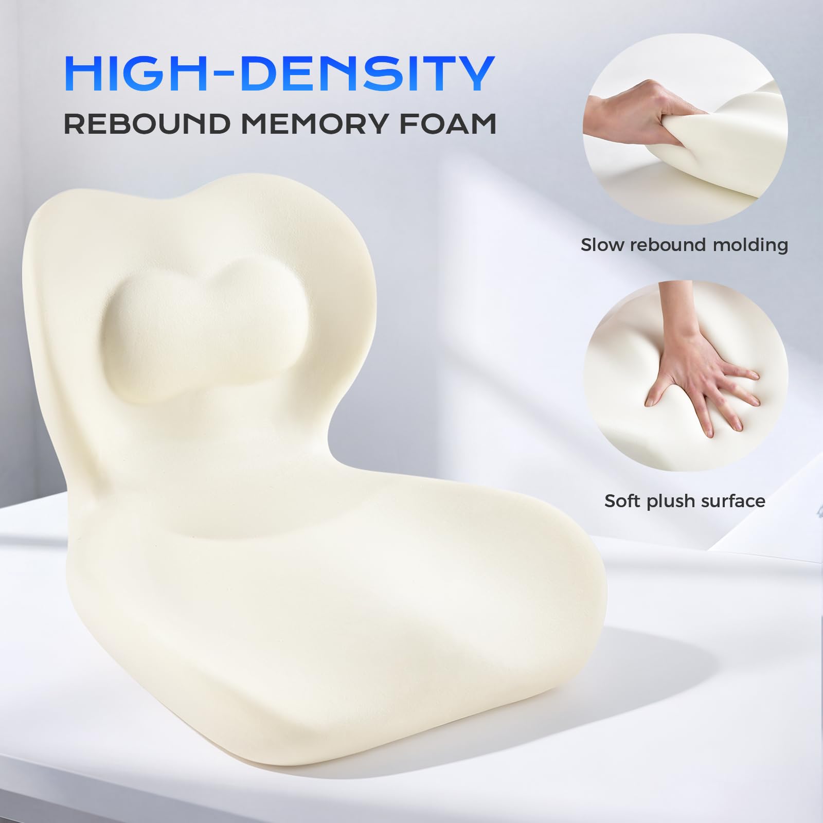 Coverado Cojín Lumbar y Cojín del Asiento para Coche, One-Pieces, Esponja de Memoria ergonómica Almohadas lumbares Cojín para Aliviar el Dolor de Espalda, Soporte Lumbar para Oficina | Almohada ergonómica de espuma viscoelástica para apoyo lumbar, ciática