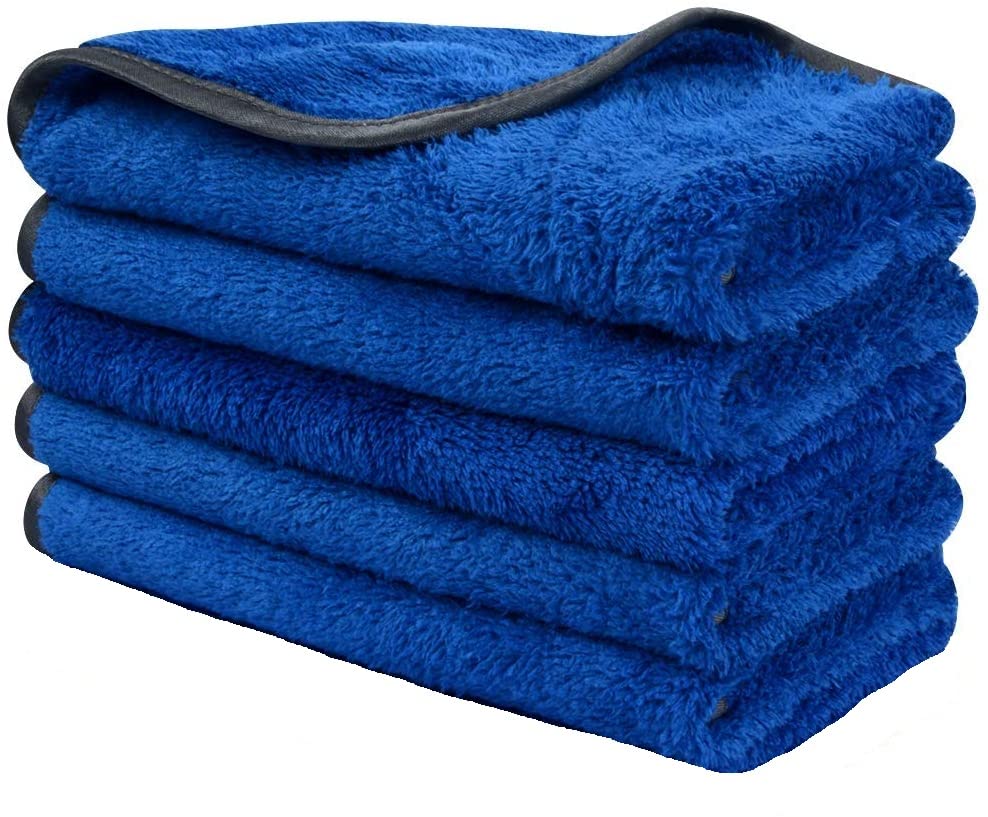 Image of Auto Hub Microfiber Cloth for Car - 600 GSM (40x40 CM) Car Cleaning Cloth, Thick Plush, Lint Free, Streak Free Microfiber Cloth for Bike & Car Washing & Drying Pack of 5-Blue