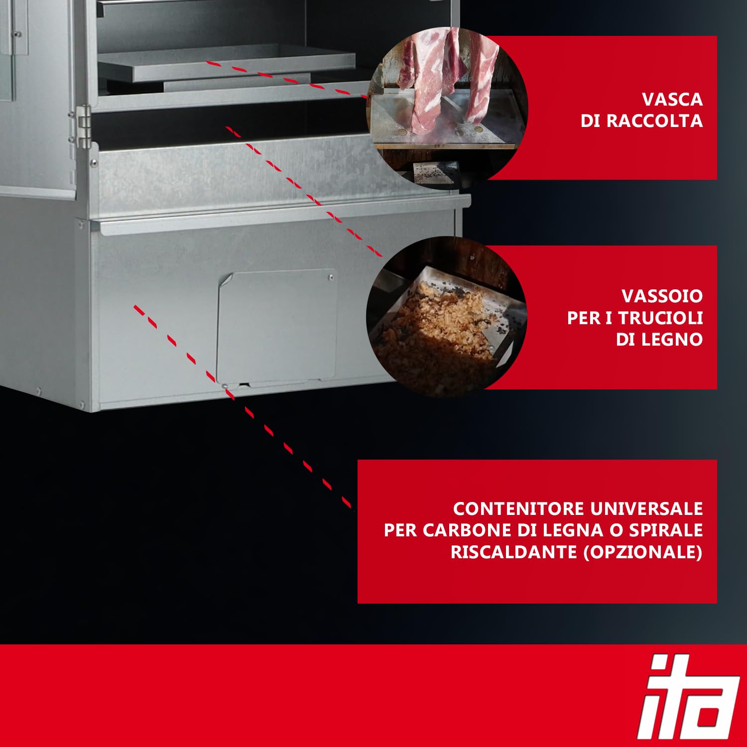 ITA Affumicatore 7001 - Armadio per affumicare premium con 3 ripiani 81 cm - Acciaio legato - Qualità Made In EU Direttamente dal produttore - Fumatore per affumicatura a freddo e a caldo