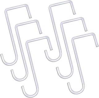 6 Pack 2 x 6 inch Vinyl Fence Hooks Patio Hooks White Powder Coated Steel Hangers fits Easily for Indoor & Outdoor Hanging Lights, Plants & Planters, Bird Feeder, Pool Equipment