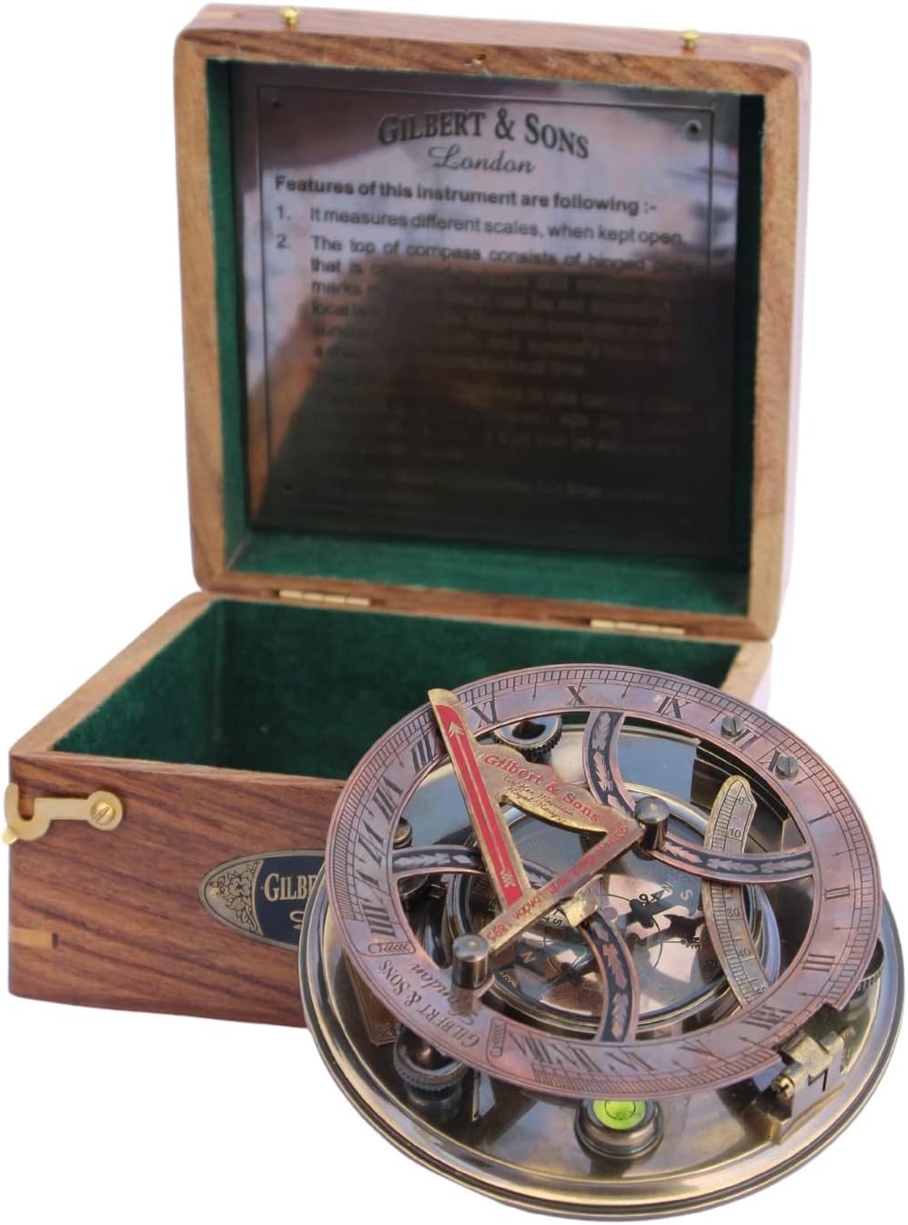 Gilbert & Sons - Brújula náutica de latón de 12,7 cm, con caja de madera