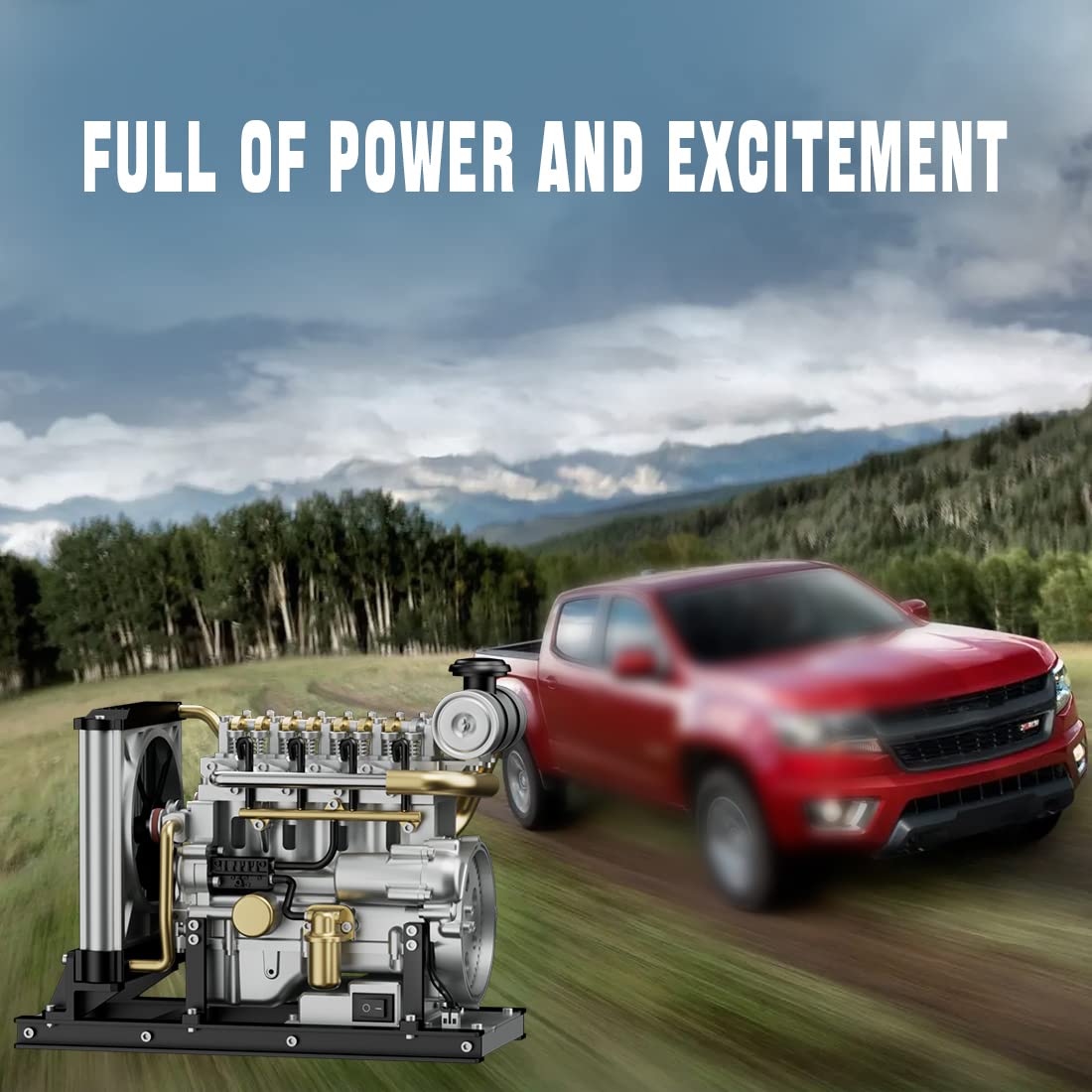 1/10 Mini motore diesel in metallo, fai da te in linea a quattro cilindri, funzionamento dinamico per auto, modello con sistema di raffreddamento, 300 pezzi
