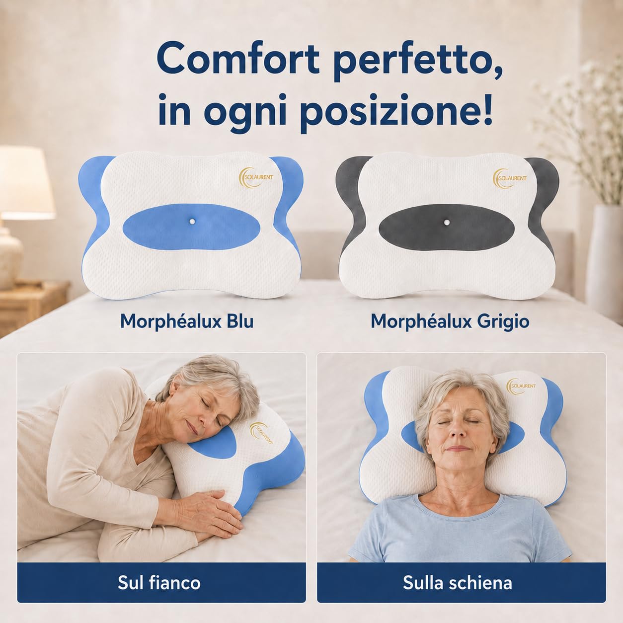 MorphéaLux® Cuscino Ergonomico Cervicale Anti-Dolore, Cuscino per il Collo Ortopedico, Forma Farfalla per Tutte le Posizioni, Anti-Ronflio e Apnea Posizionale