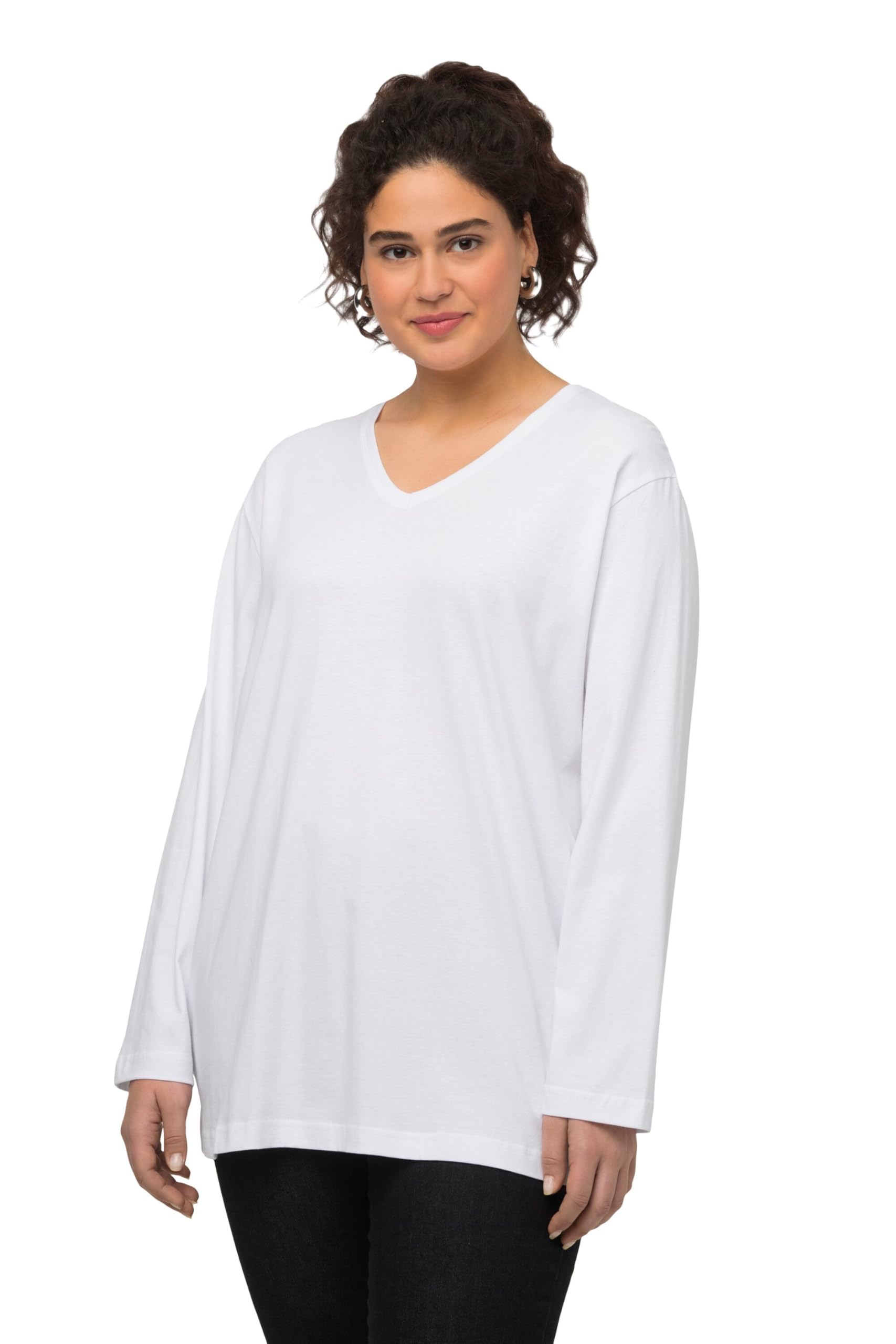 Ulla Popken Basic-V-Shirt, Langarm Long Sleeve Top, Snow White