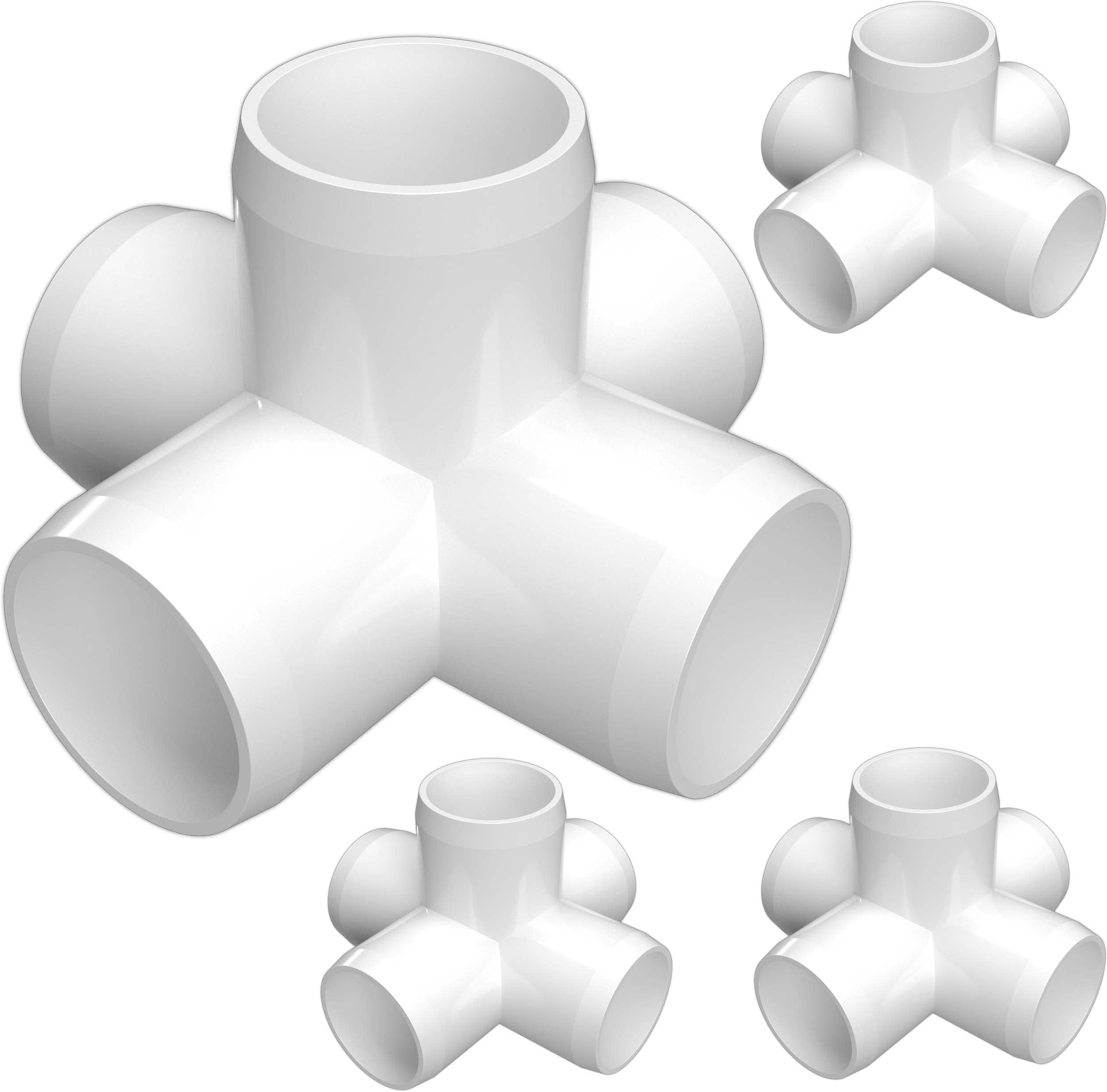 FORMUFIT 1" 5-Way Cross Furniture Grade PVC Fitting in White, Made in USA, UV-Resistant, Impact-Proof, 1.315" Actual Socket Diameter (Pack of 4) - F0015WC-WH-4