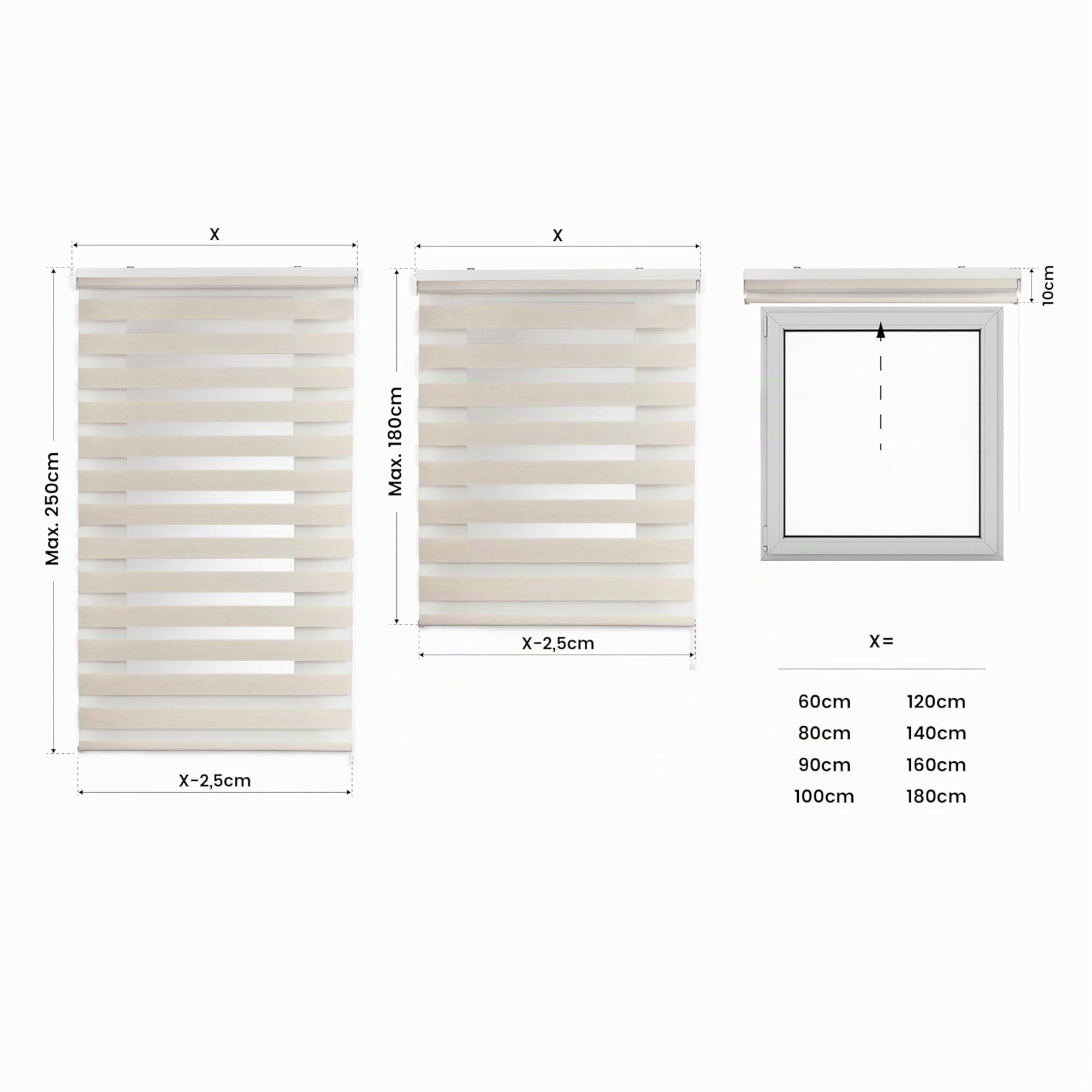 Store Jour Nuit Enrouleur pour fenêtres Tissu Double 120x250 cm Lin | Installation facile mur/plafond Largeur tissu 117,5 cm Stores enrouleurs intérieurs Qualité Premium Maison StoresDeco