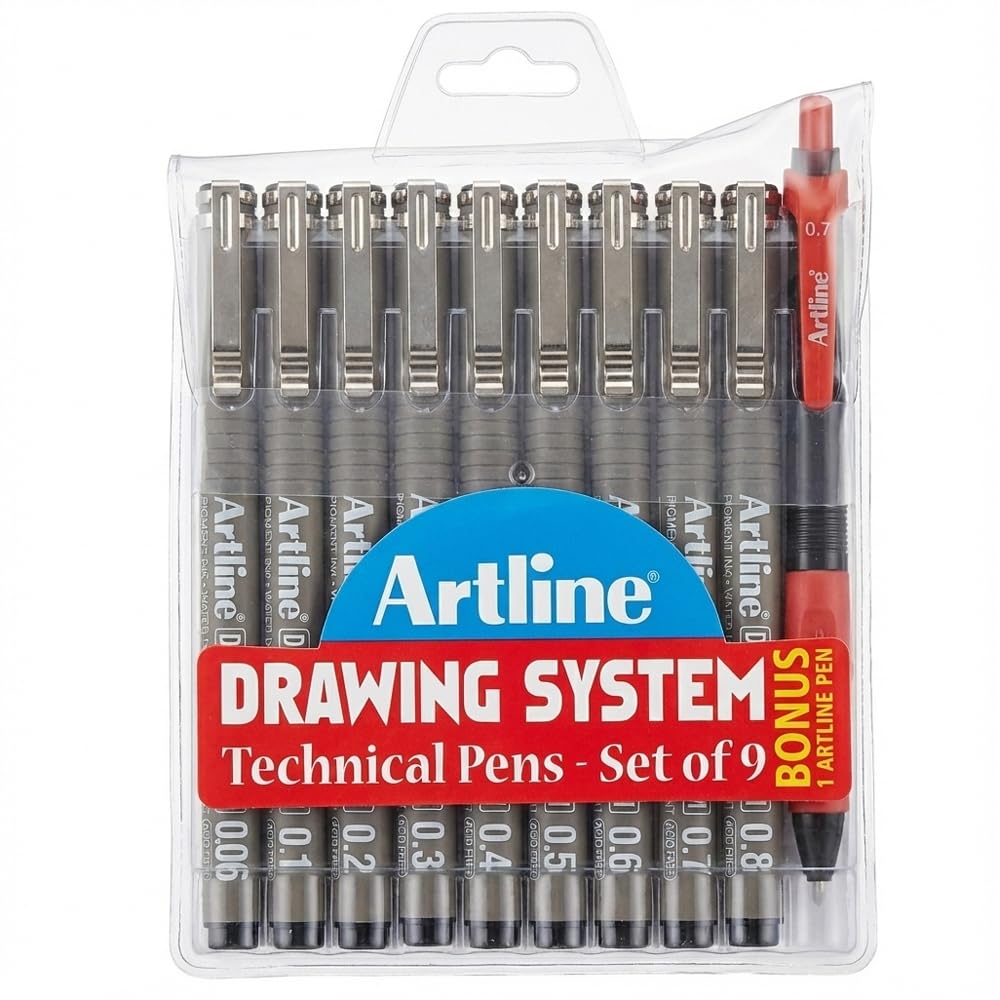 Artline Drawing System - Technical Pens - Set Of 9, With One Bonus Pen In Pack, Black-image-14