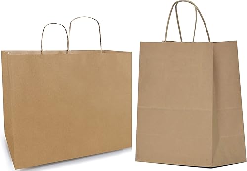 Qutuus Bolsas de papel para compras con asas, paquete de 200 bolsas grandes y medianas de 10 x 5 x 13 y 16 x 6 x 12 pulgadas
