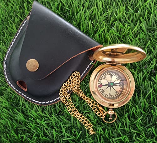 Brújula de bolsillo de latón brillante grabada con estuche de cuero, brújula de botón de 2" para camping, senderismo, viaje - regalo para cumpleaños, Navidad, aniversario y graduación miniatura 6