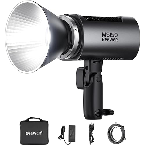 NEEWER MS150 LED Video Light with 2.4G/APP Control, 130W 5600K Studio Daylight Mini COB Continuous Output Lighting, 66800lux/1m, CRI 97+/TLCI 98+, 9 Effects, 0-100% PWM Dimming, Bowens Mount Adapter