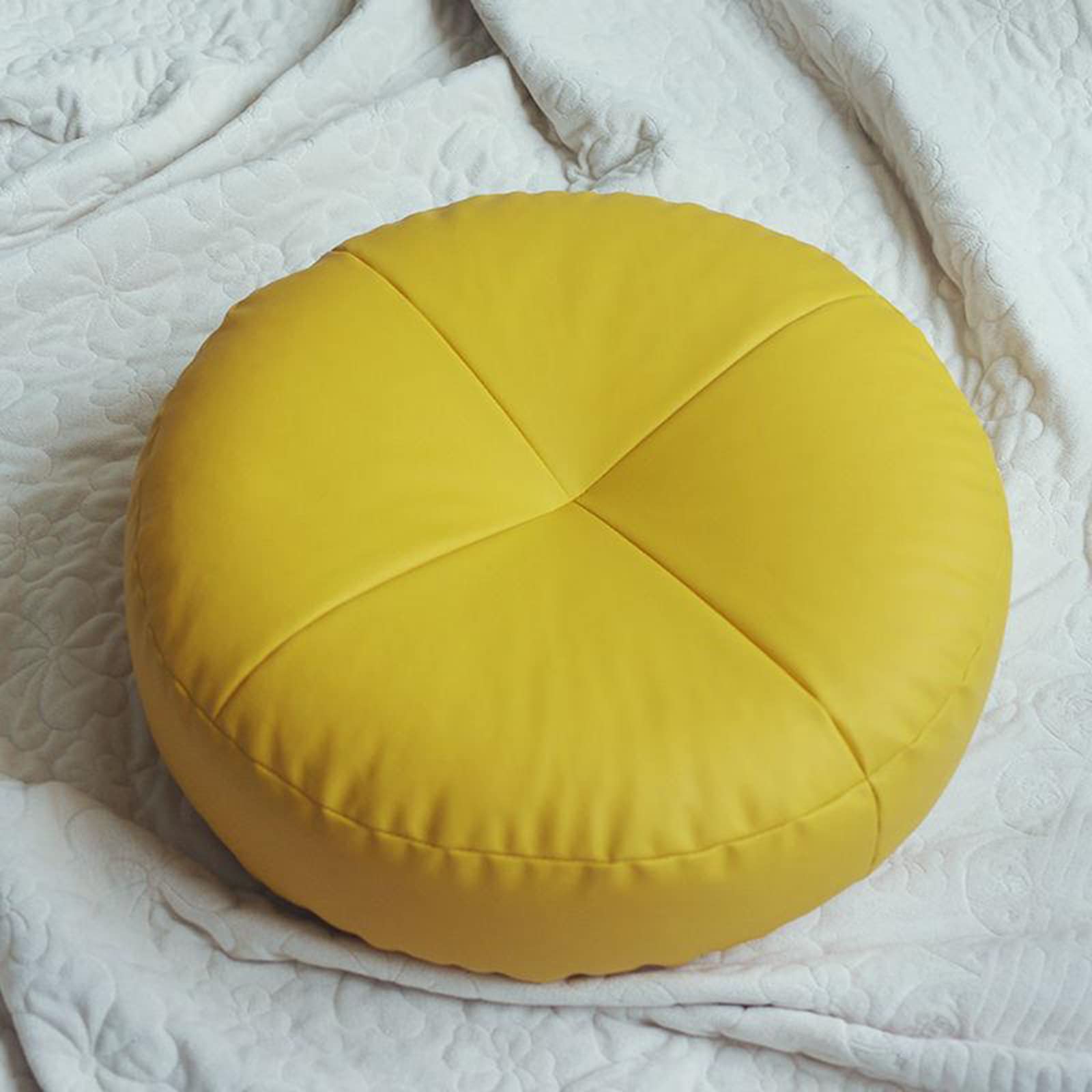 Futon japonais jaune 40x40x12 cm : coussin de sol rond et pouf