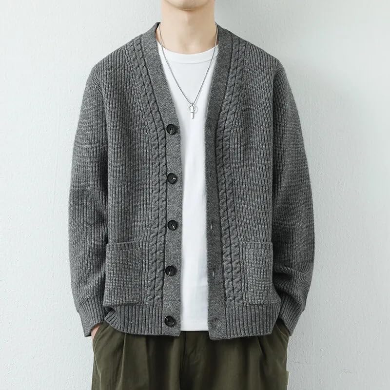 Spring Autumn Men's Knit Cardigan Slim Fit Knitted Sweatercoat Men Solid V-Neck Sweater Outerwear3