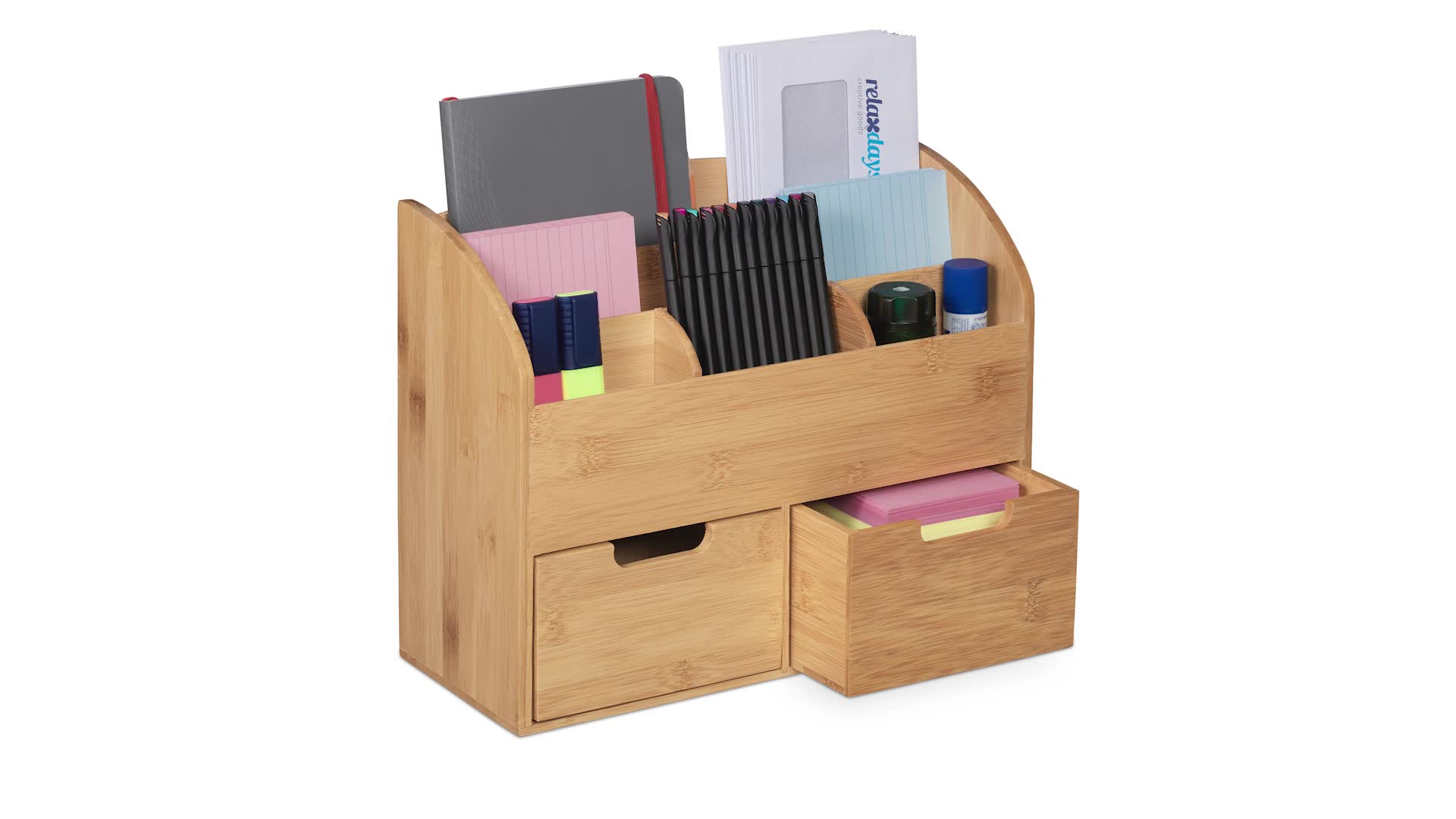 Relaxdays Bamboo Cosmetics Organiser, Multifunctional, 4 Compartments Drawer Desk Storage Natural 49967793 - View #6