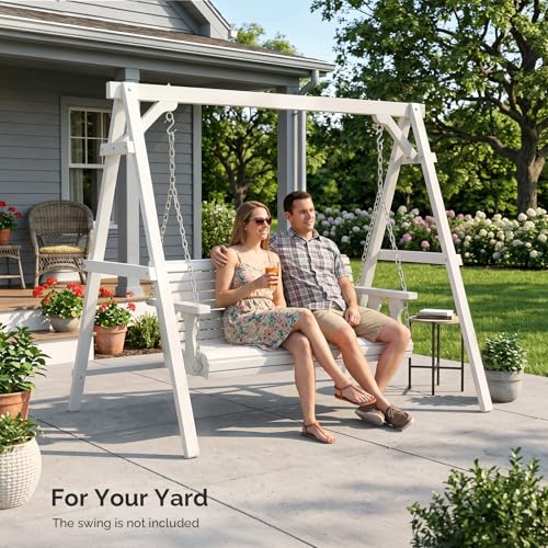 Image of VINGLI 6.2FT Wooden Porch Swing Frame for 4FT Swing, White