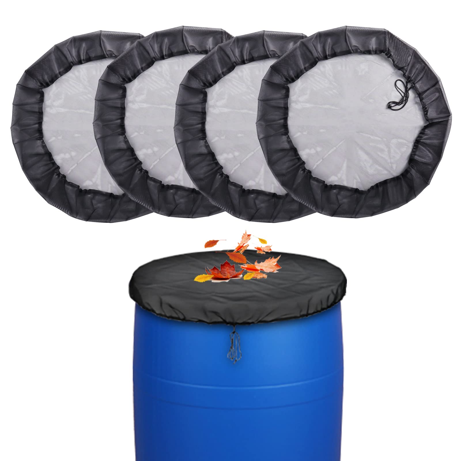 39’’ Mesh Cover for Rain Barrel 4Pcs Rain Barrels Screen Water Bucket Covers Net with Drawstring to Keep Leaves and Debris Out Rain Collection