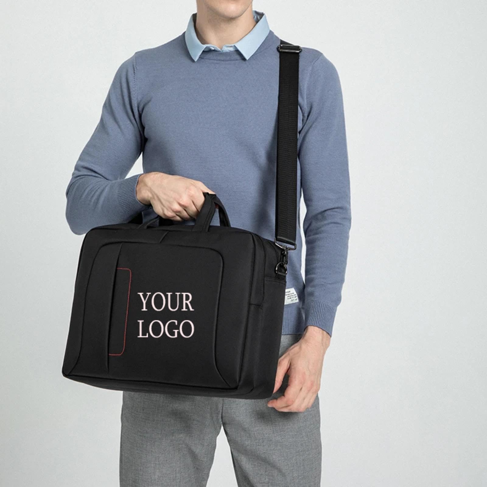Personalisierte Herrenhandtasche mit Logo Namenstext Bedruckt, 15,6 Zoll Business-Aktentasche, wasserdichte Laptoptasche Aus Nylon für Damen Herren Black,40 * 29 * 11.5cm