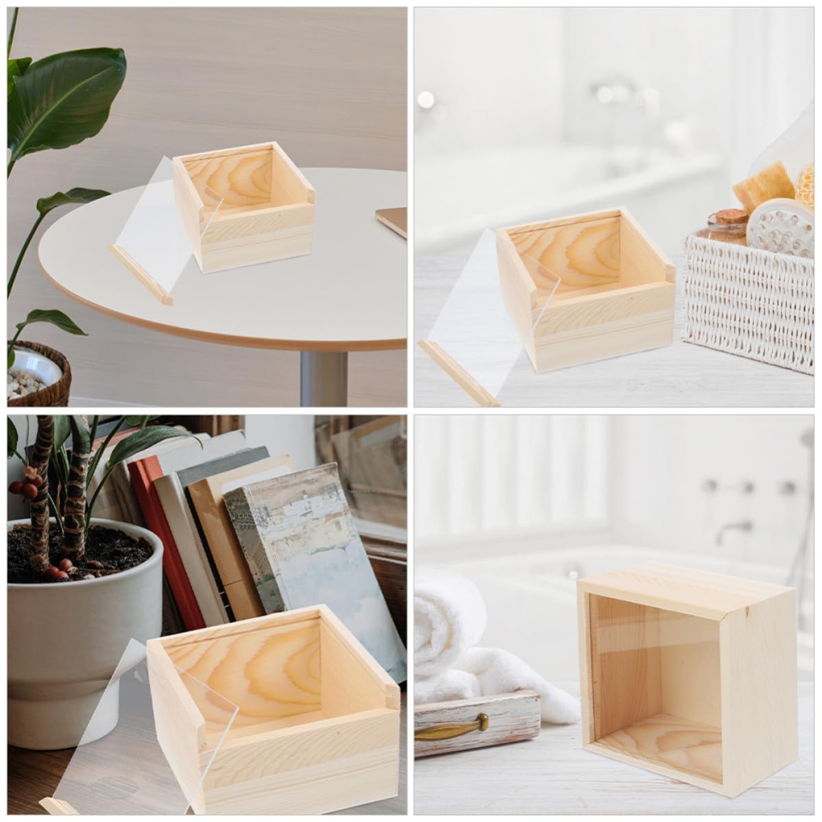 Balacoo Caja Organizadora de Madera y Acrílico Beige Diseño Transparente, Almacenamiento Multifuncional para Joyería y Papelería en Tocadores y Espacios Pequeños, Paquete de 2 Piezas