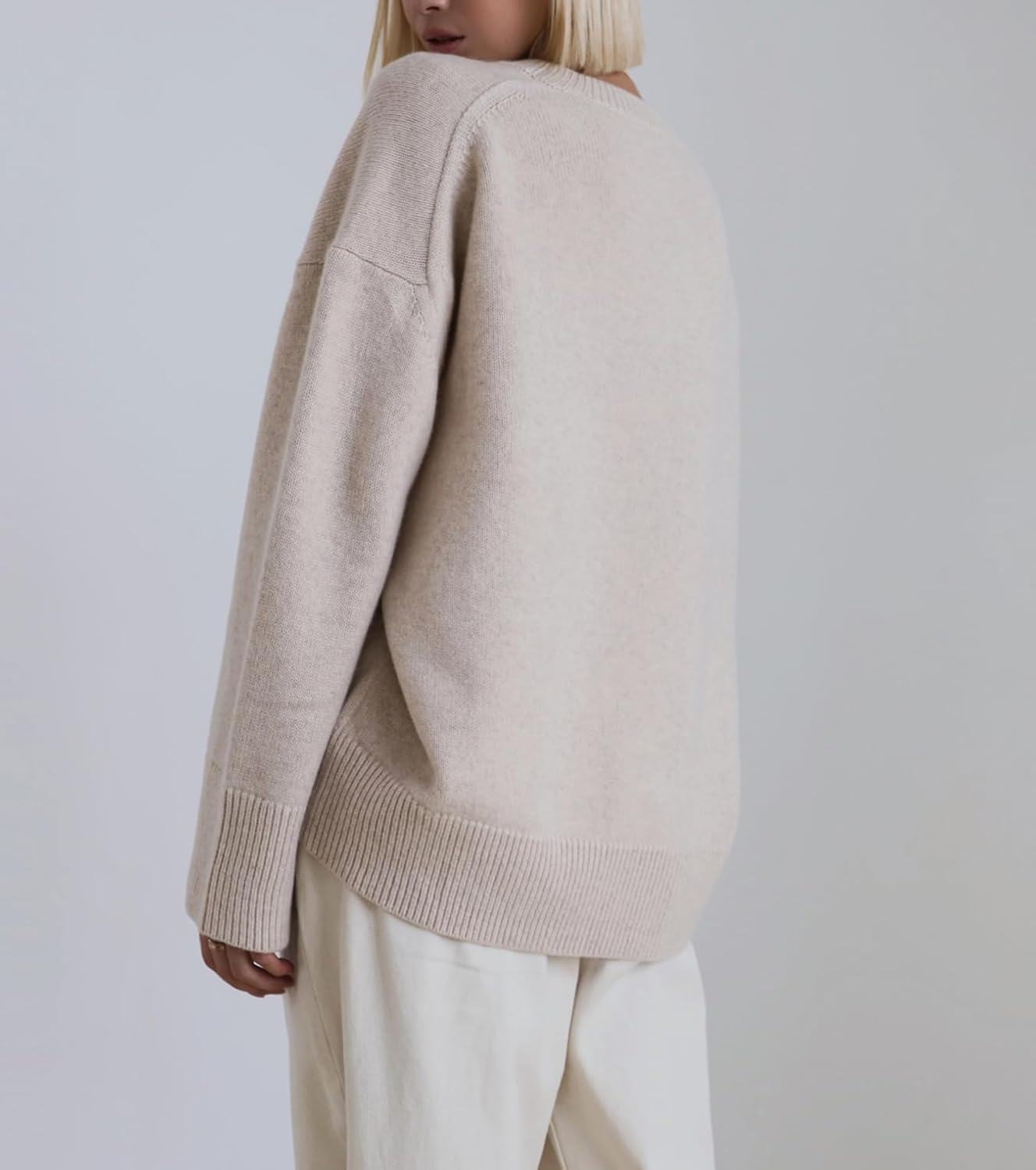 Ckikiou Oversized Crewneck Cute Slouchy High Low Sweater for Women Fall Winter Casual Long Sleeve Soft Knitted Pullover Top - Image 4