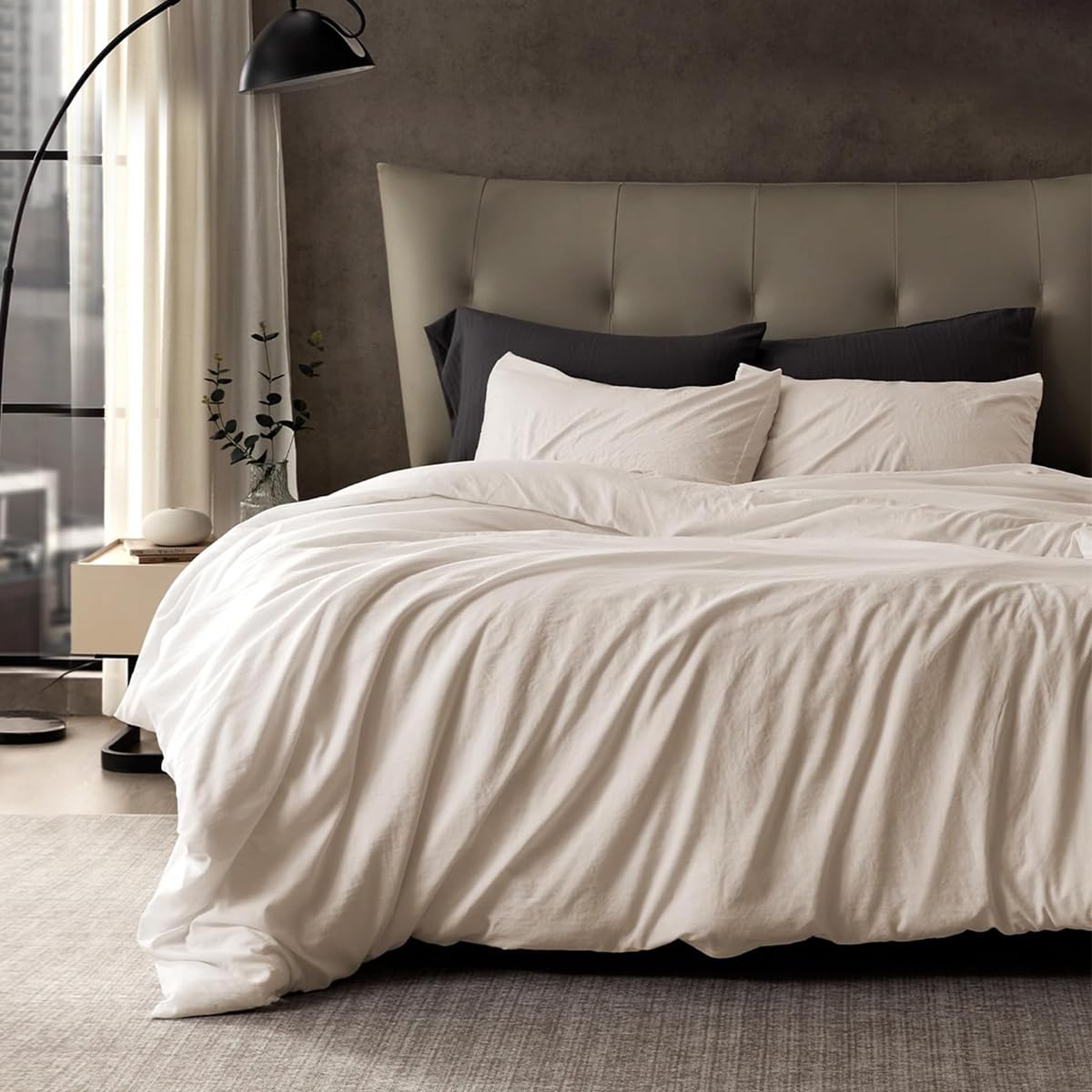 Lanqinglv Set Di Biancheria Da Letto In Cotone 200x220 Cm – 1 Copripiumino + 2 Federe 80x80 Cm, Morbido, Chiusura Lampo, Beige