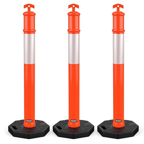 Miniatura 1 de BATTIFE Poste delineador con base de 45 pulgadas, conos de delineador de tráfico naranja con collar reflectante para práctica de conducción,