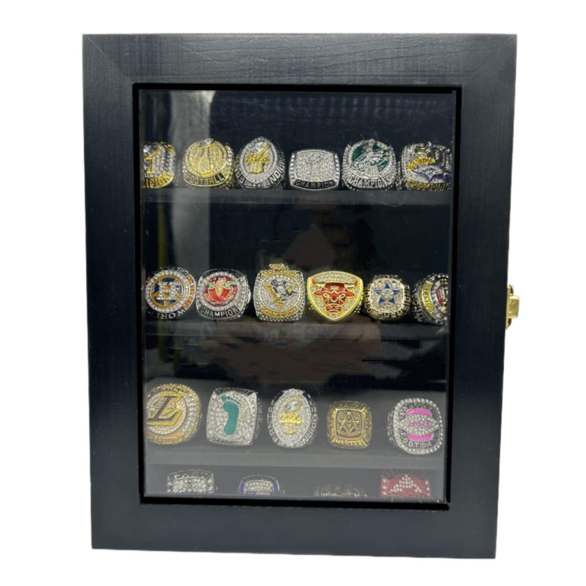 Championship Ring Display Case, Sports Ringb Display Case Wooden Shadow Box for Baseball Basketball Football Softball Award Rings Fan Souvenirs 10 x 8 Inch Custom Display Box