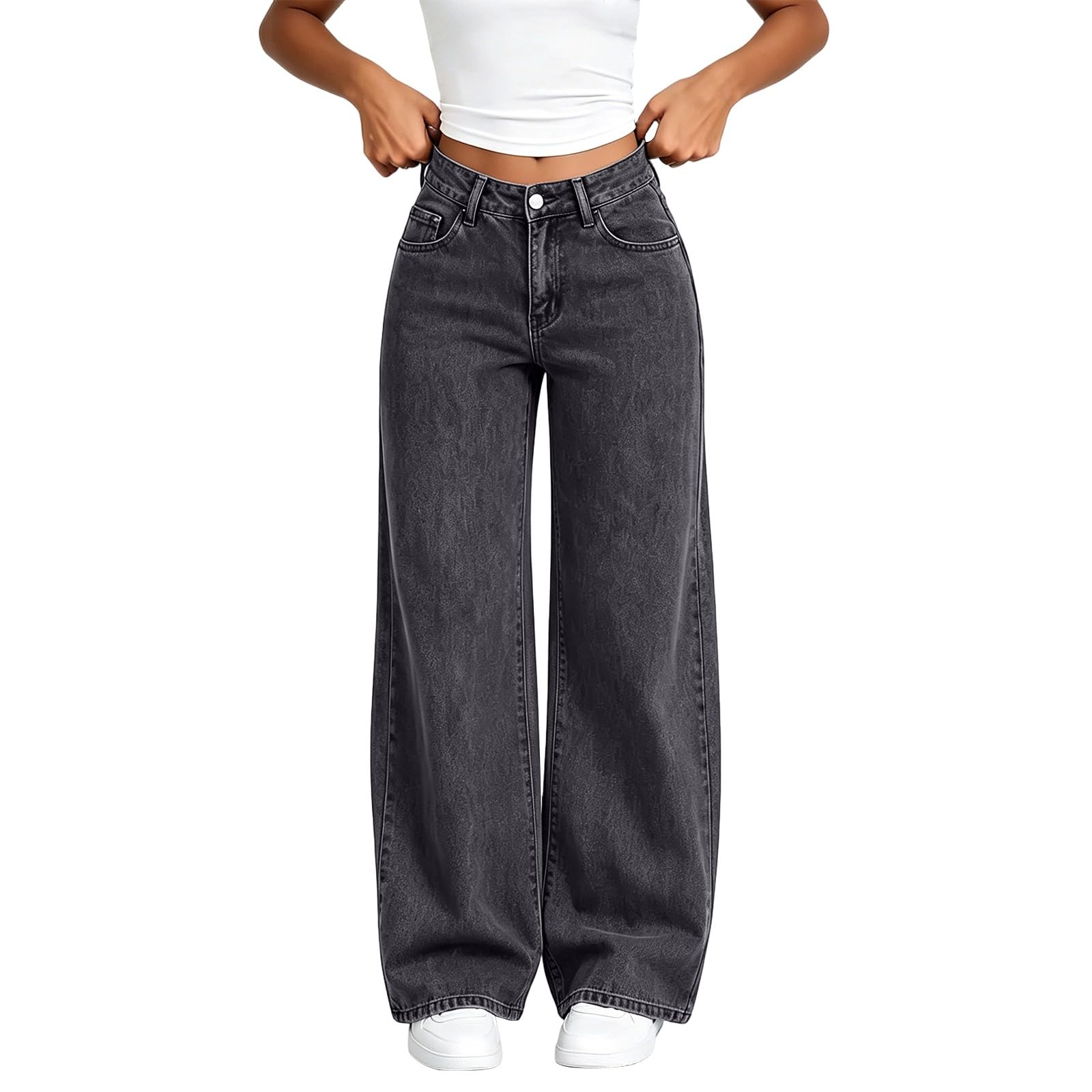 Jeans da donna a vita alta, dritti, gamba larga