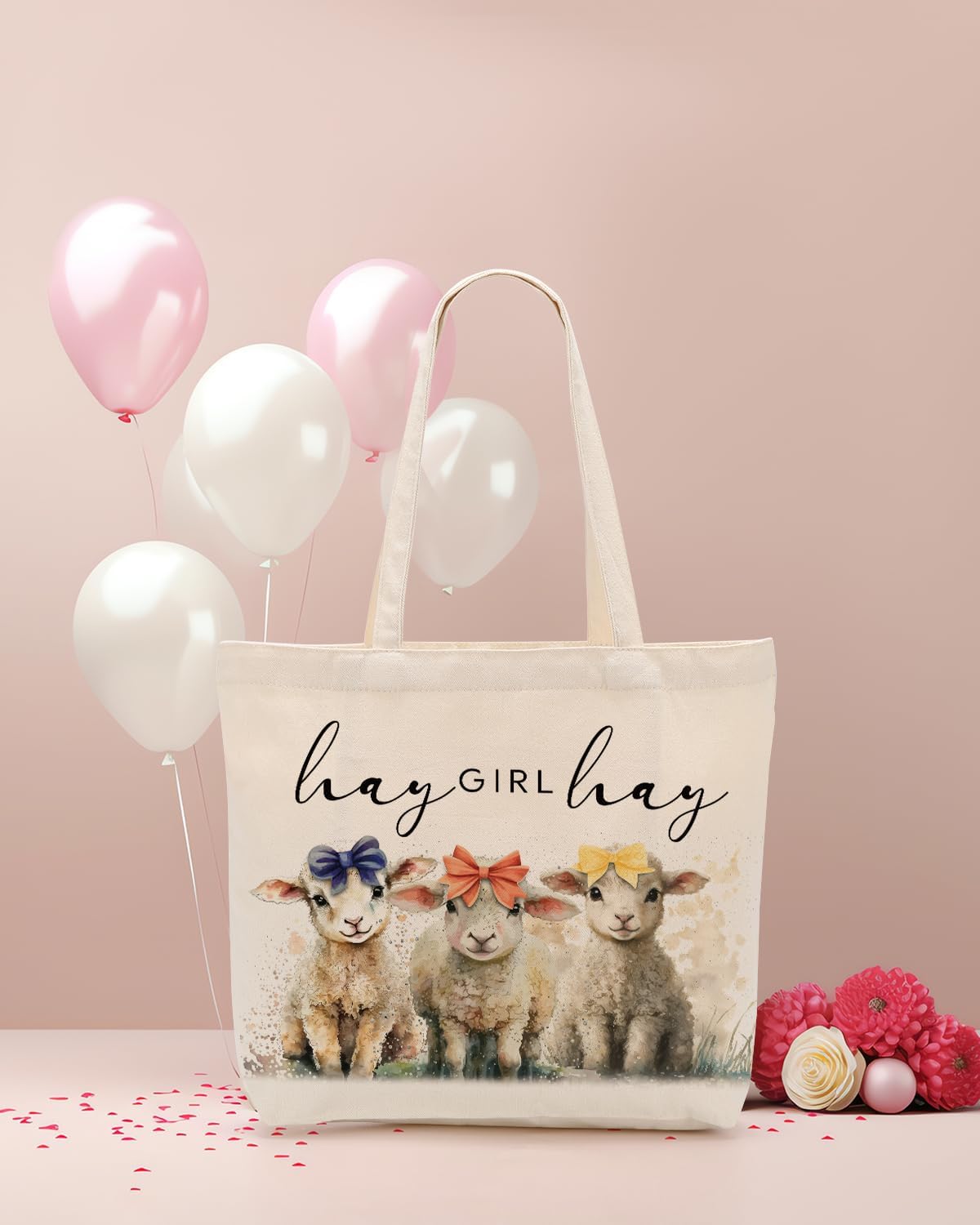 Pig Sheep Horse Gifts for Girls Grocery Shopping Canvas Tote Bag for Animal Lovers Women Friendship Christmas Birthday - Image 3