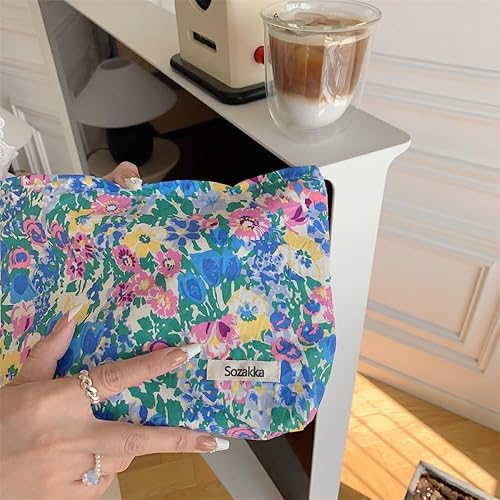Miniatura 4 de Bolsa de maquillaje para mujer, bolsa de cosméticos de lona con cremallera, bolsa de maquillaje pequeña, bolsa de maquillaje floral, organizador de