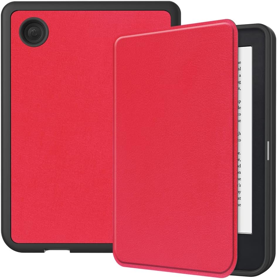 Kepuch Custer Case Compatible for Kobo Clara 2E 2022 6",Ultra-thin PU-Leather Hard Shell Cover - Red