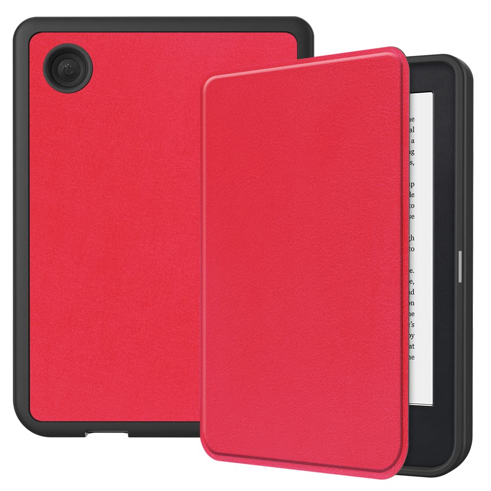KepuchCuster Case Compatible for Kobo Clara 2E 2022 6",Ultra-thin PU-Leather Hard Shell Cover - Red