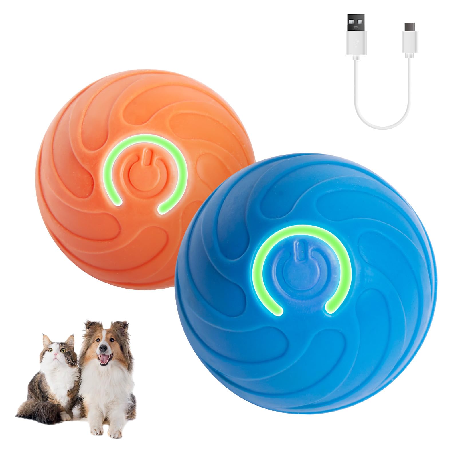 Interactive Dog Toy Ball for Indoor Automatically Moving Bouncing Ball Toy USB-C Rechargeable Blue Orange