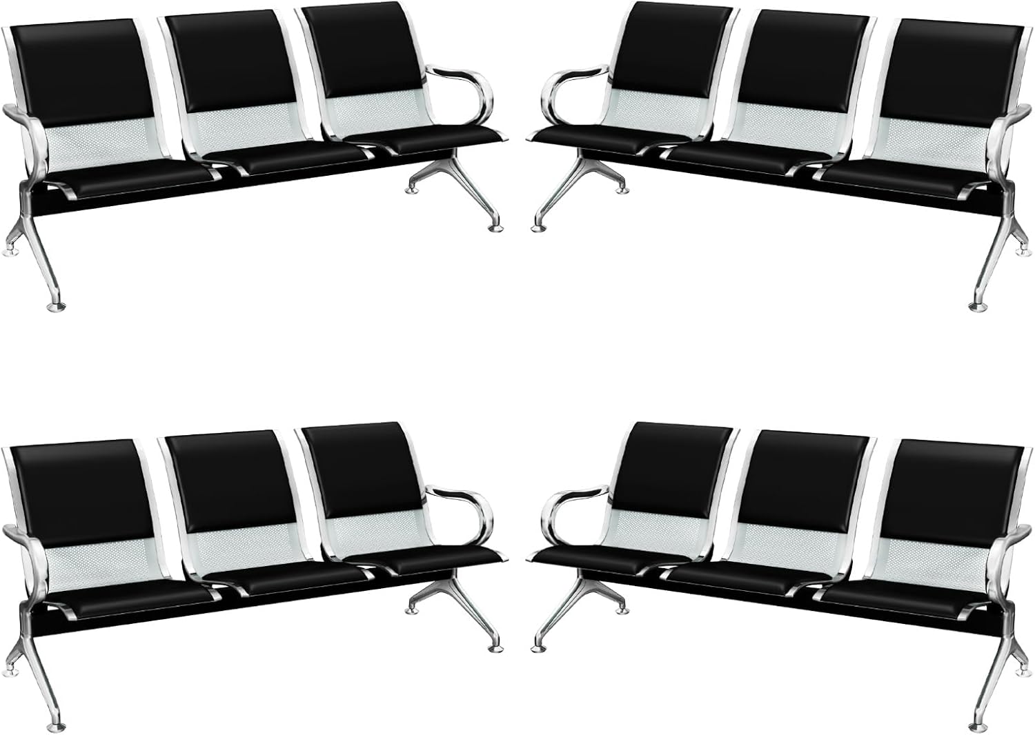 SteelFlow Bench – Three Seat Reception Chairs with Ventilated Metal Design