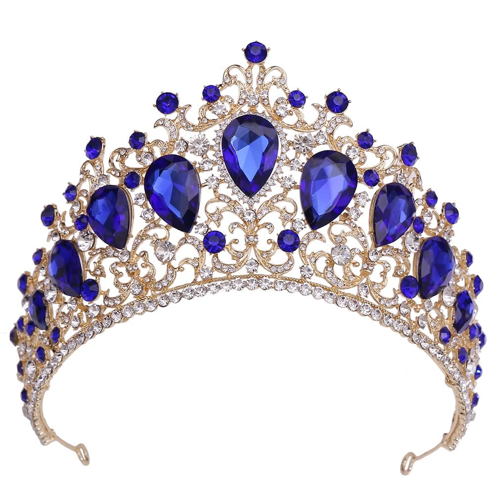 Ręcznie robione barokowe kolorowe kryształowe tiary korony duże Rhinestone Diadem welon Tiara opaski ślubne ślubne akcesoria do włosów obręcz do włosów (kolor metalu: złoty czerwony)
