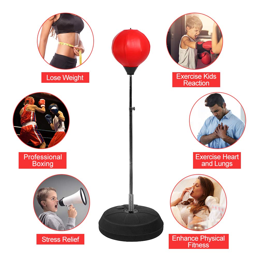 Ejoyous Punching Ball, soporte de bola de punzón ajustable en altura, conjunto de boxeo para pelota de velocidad con guantes y bomba ideal para adultos o niños