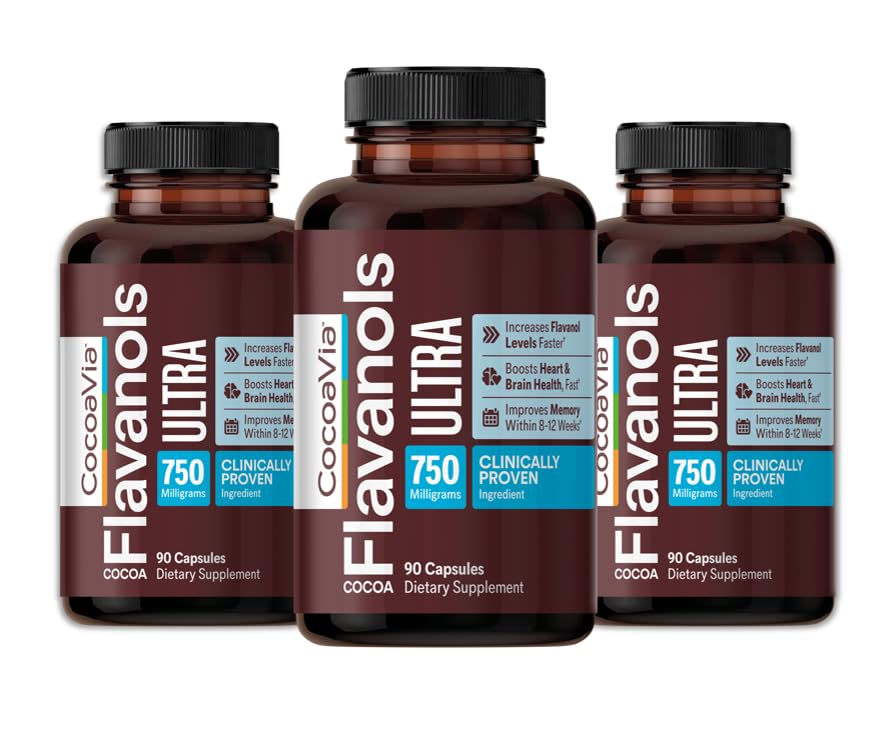 - CocoaVia Memory+ Brain Supplement, 90 Day, 750 mg Cocoa Flavanols, Memory & Brain Booster, Vegan, Plant Based, Gluten Free, 90 Count (Pack of 3)