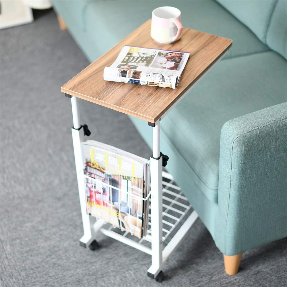 sogesfurniture End Table,Portatile Tavolo Laptop con Ruote,Tavolino,Compatto Tavolo per PC Notebook Tavolino per caffè Tavolino da Scrivania,Altezza Regolabile,Quercia BHEU-C6-OK
