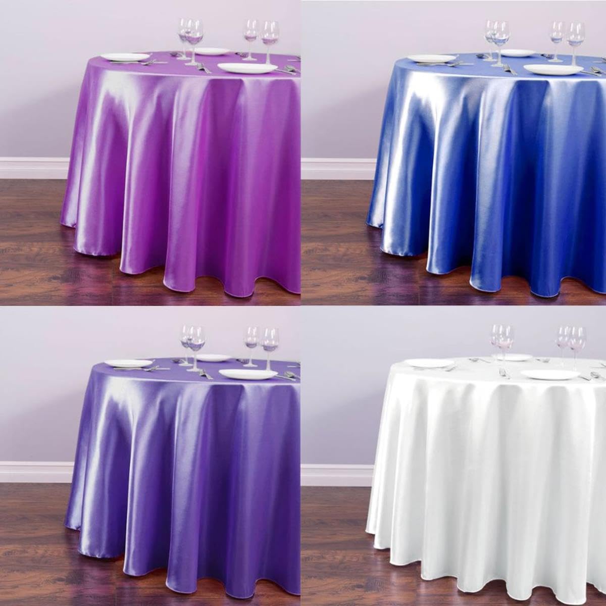 Runde Satin-Tischdecke 274 Cm – Schwarz, Knitterfrei, Waschbar, 12 Stück, Für Hochzeit, Party, Bankett